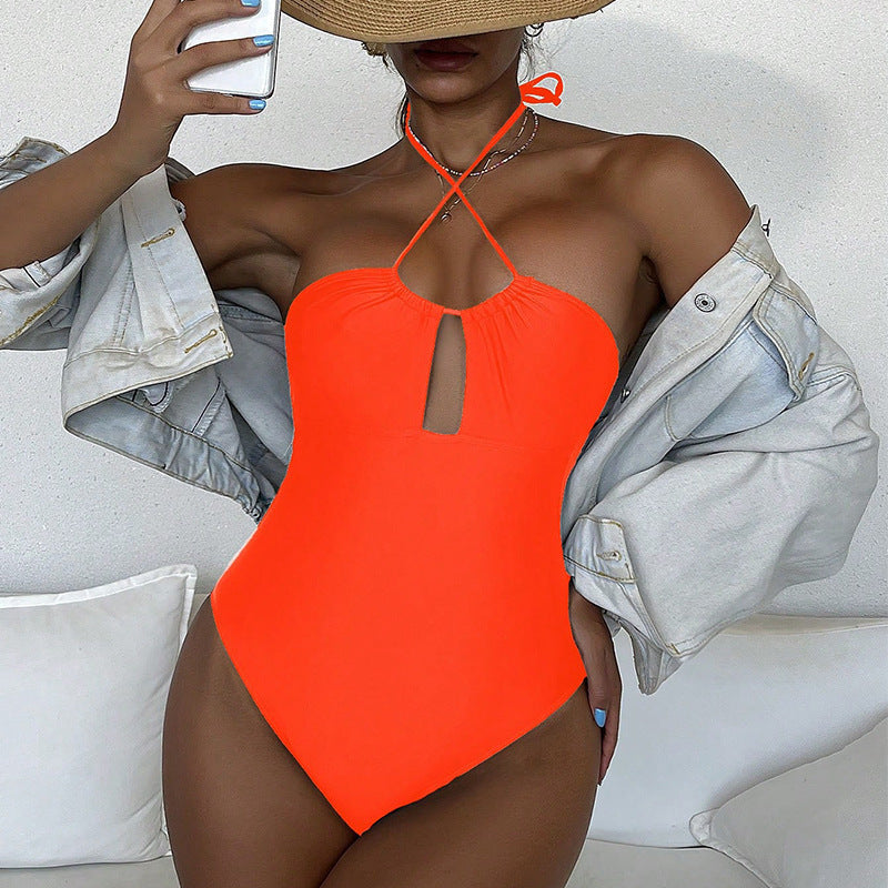 Damen Einteiler Badeanzug mit dekorativem Cut-Out und verstellbaren Trägern R&B