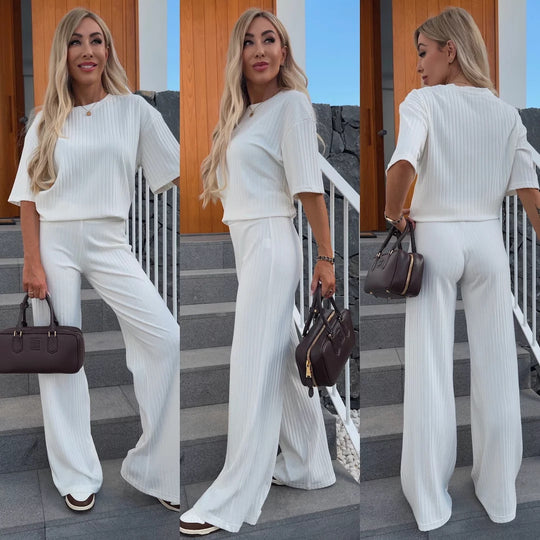 Damen elegantes und bequemes Strickset mit weitem Bein R&B