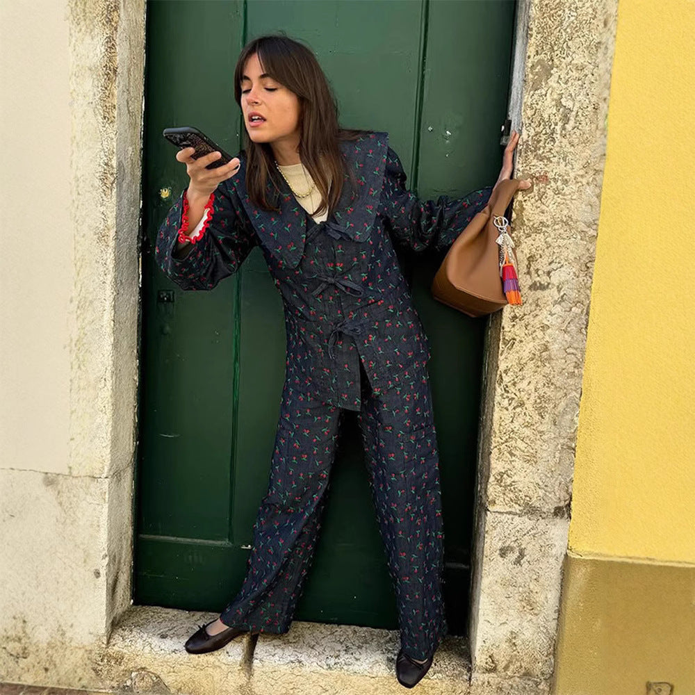 Damen lässige Blumenprint-Longpants mit elastischem Bund und seitlichen Taschen R&B
