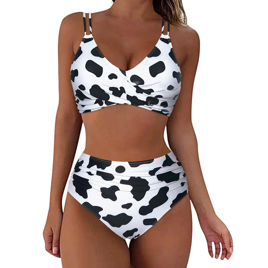 Damen Trendiger Hochschnitt-Bikini mit Raffung R&B