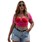 Damen Cropped Top mit raffiniertem Bustier-Design und kurzen Ärmeln R&B