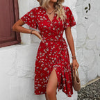 Damen Wickelkleid mit floralem Muster und Schnittdetails R&B