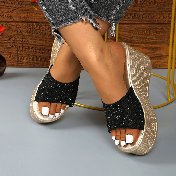 Damen Plateau-Pantoletten mit glitzerndem Riemen R&B