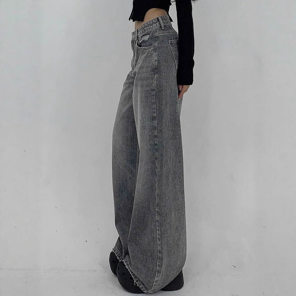 Damen Weite Jeans im lässigen Schnitt mit hohem Bund und modischen Steppnähten R&B