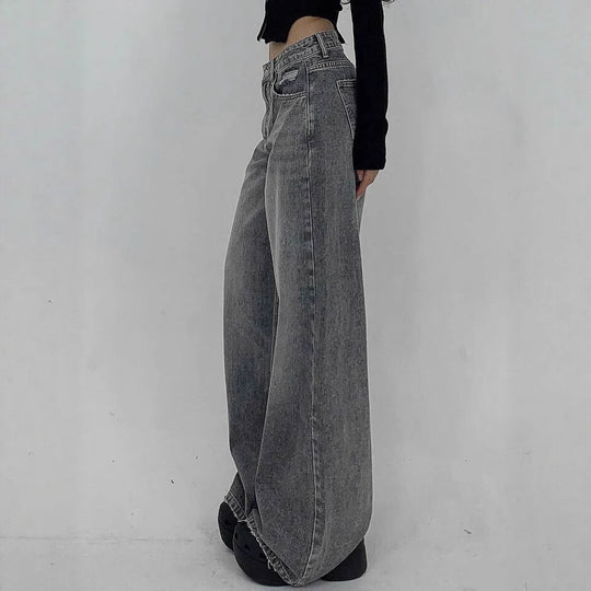 Damen Weite Jeans im lässigen Schnitt mit hohem Bund und modischen Steppnähten R&B