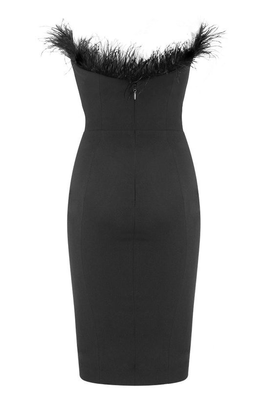 Damen Cocktailkleid mit extravagantem Federn-Ausschnitt und figurbetontem Schnitt R&B