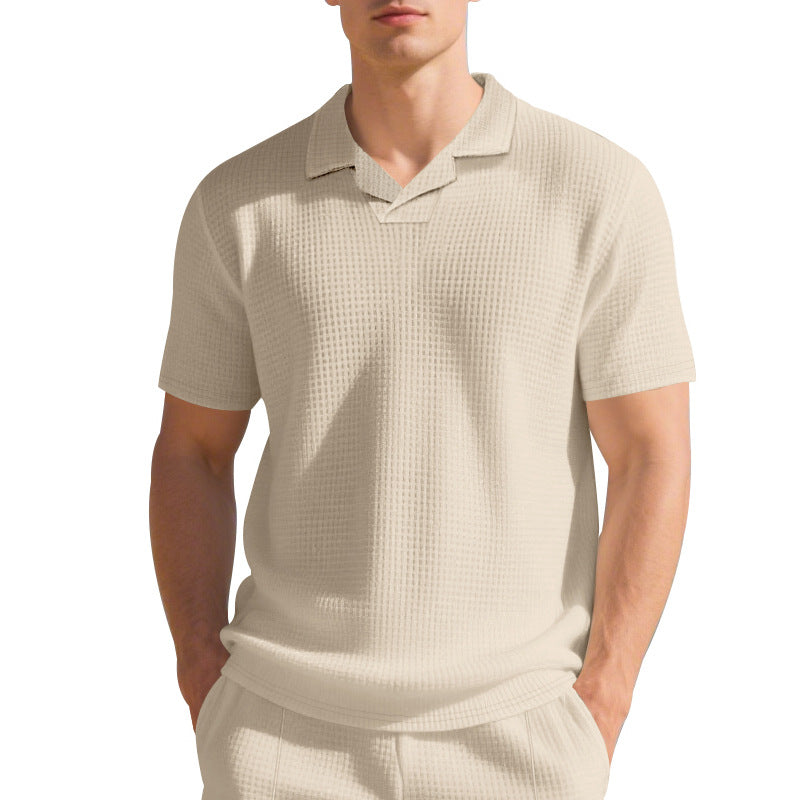 Herren Kurzarm Poloshirt mit strukturiertem Design und modernem Stehkragen R&B