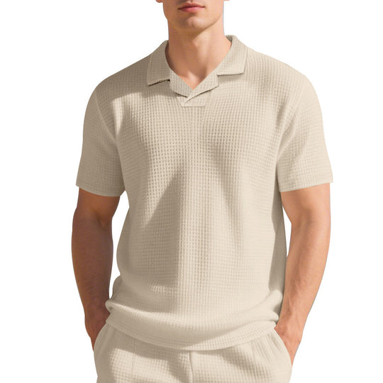Herren Kurzarm Poloshirt mit strukturiertem Design und modernem Stehkragen R&B