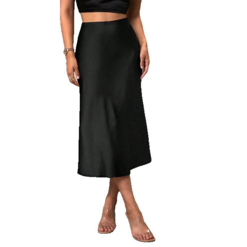 Damen A-Linien Rock aus glänzendem Satin mit hohem Bund R&B