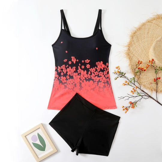 Damen Sportliches Tankini-Set mit floralem Oberteil und Shorts R&B