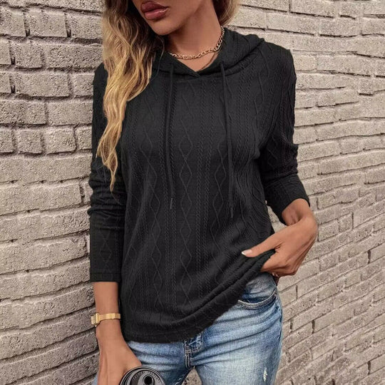 Damen Kapuzensweatshirt mit strukturiertem Zopfmuster R&B