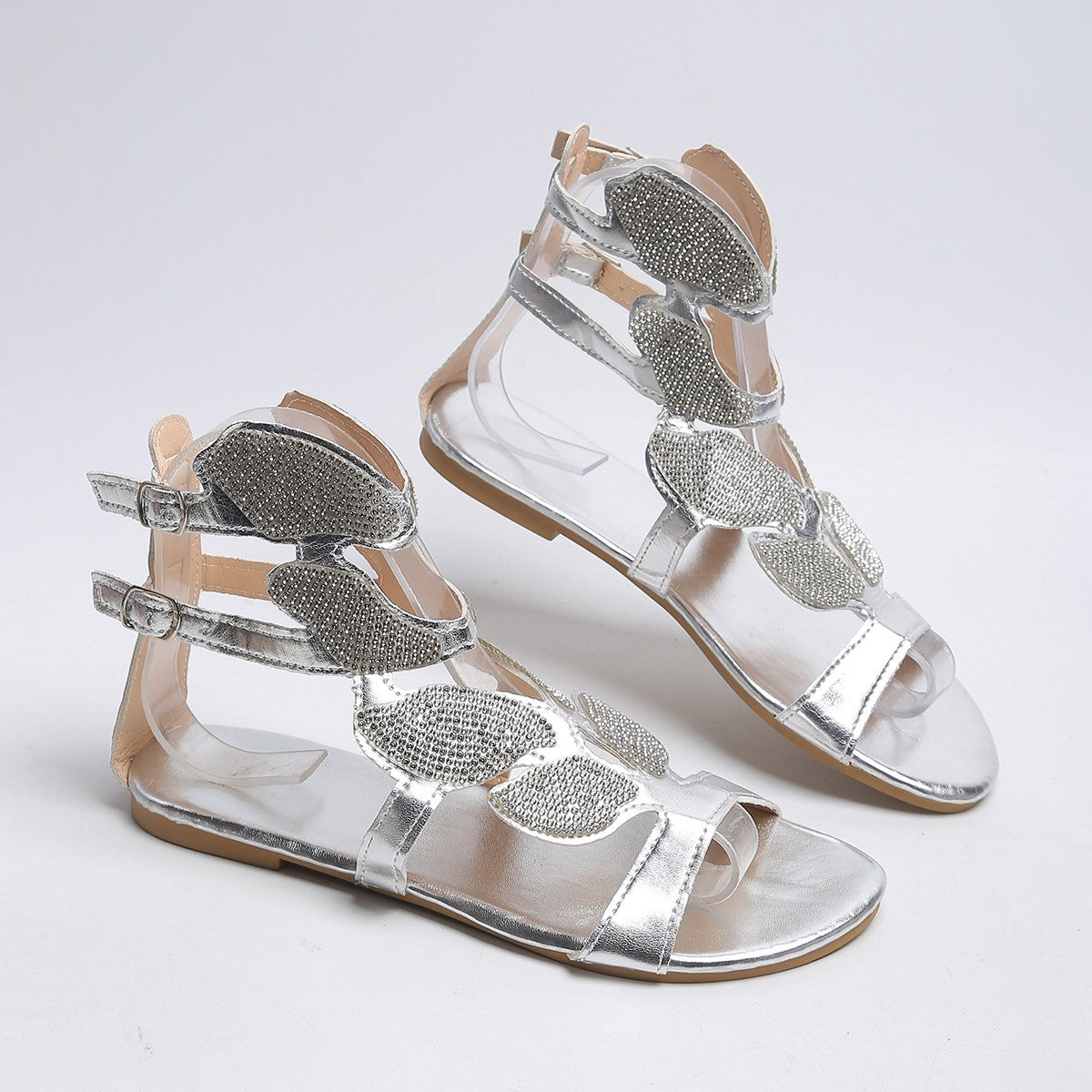 Damen elegante Sandalen mit funkelnden Strassapplikationen und R&Brnem Riemendesign R&B