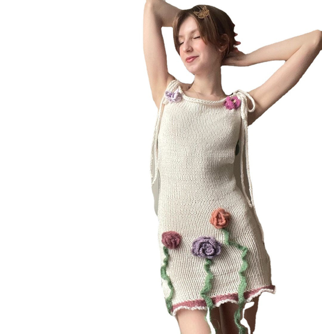Damen gehäkeltes Sommerkleid mit floralen Applikationen R&B