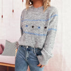 Damen Strickpullover mit buntem Stickdesign und weiten Ärmeln R&B