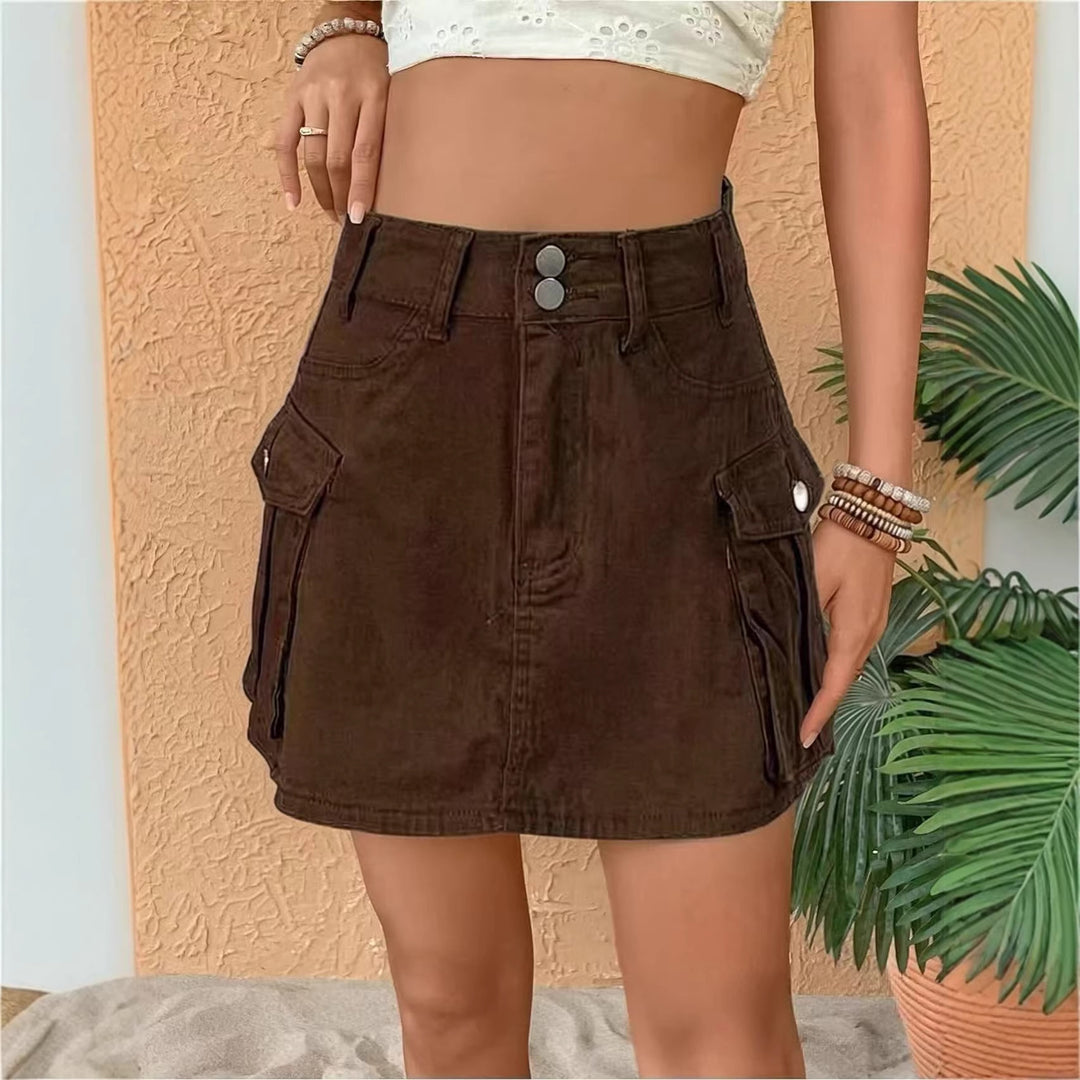 Damen Denim-Minirock mit aufgesetzten Taschen und modernen Details R&B