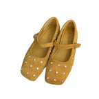 Damen elegante Ballerinas mit modischem Riemchen und glänzenden Strass-Applikationen R&B