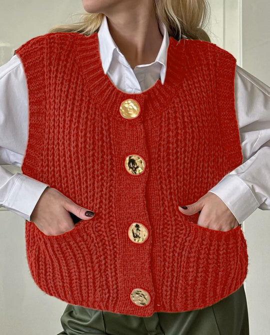 Damen Strickweste mit Knopfdetaillierung und praktischen Taschen R&B