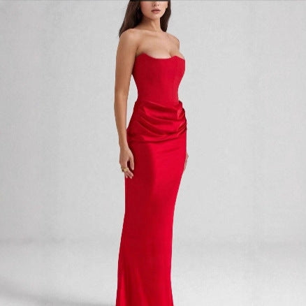 Damen Maxikleid mit Raffungen und elegantem Bustier-Ausschnitt R&B