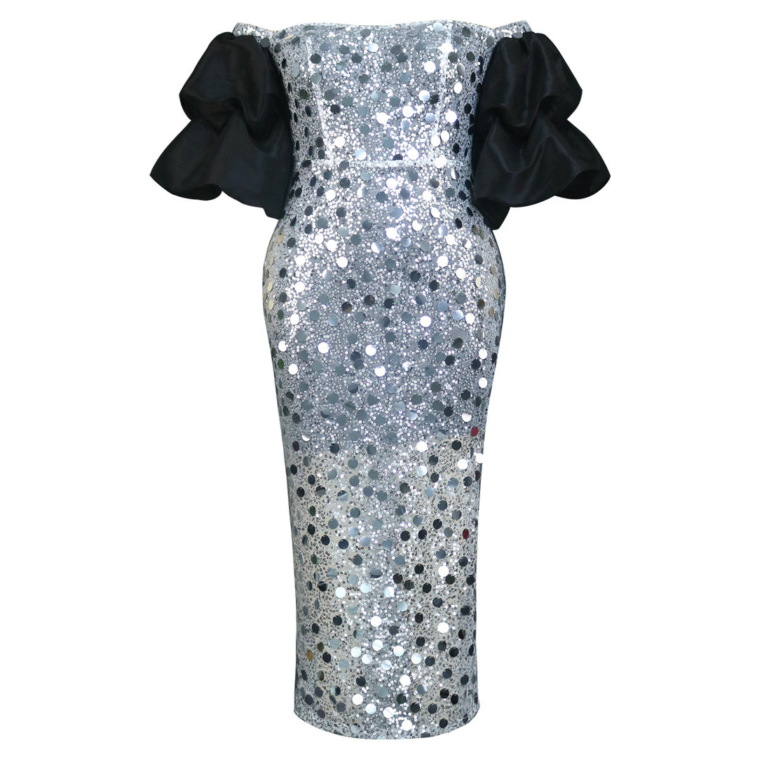 Damen Glitzerndes Abendkleid mit voluminösen Puffärmeln R&B