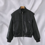 Damen elegante Kunstlederjacke mit hohem Kragen R&B
