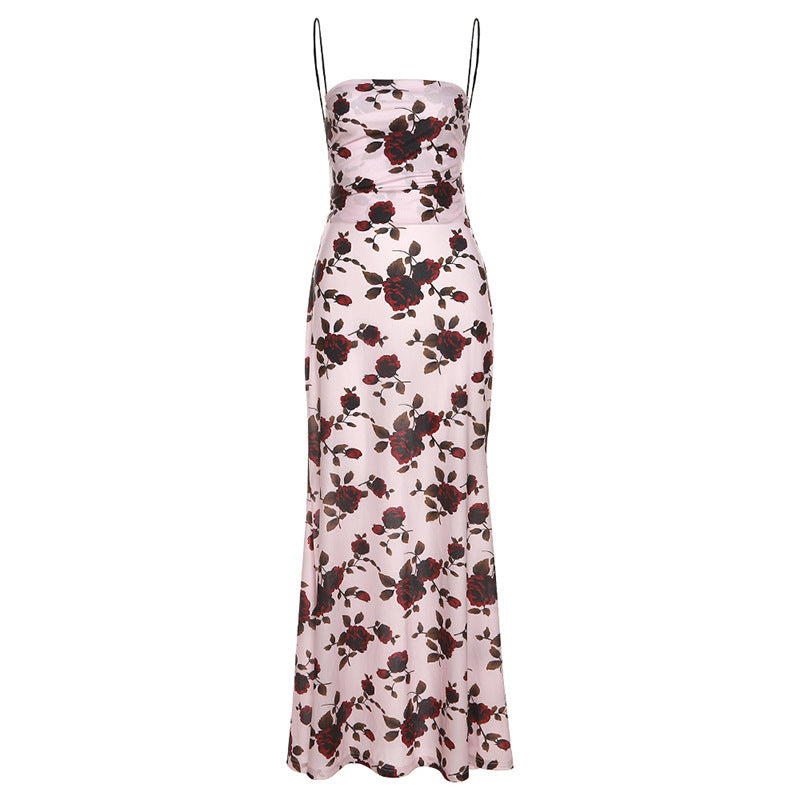 Damen Maxikleid mit floralem Design und dekorativen Spaghettiträgern R&B