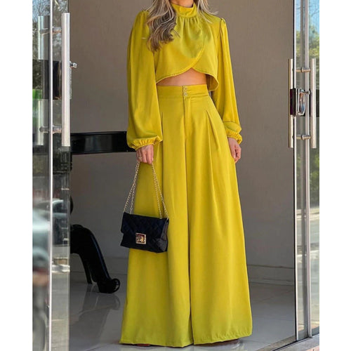 Damen Modisches Zweiteiler-Set mit elegantem Cropped-Oberteil und weit geschnittenen Hosen R&B