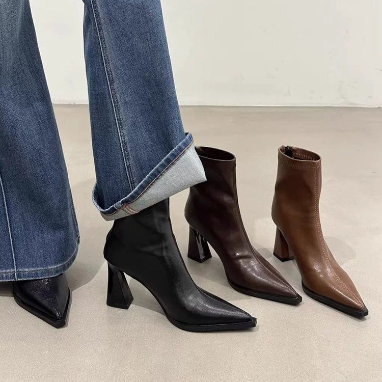 Damen elegante Ankle Boots mit spitzem Design und komfortablem Blockabsatz R&B