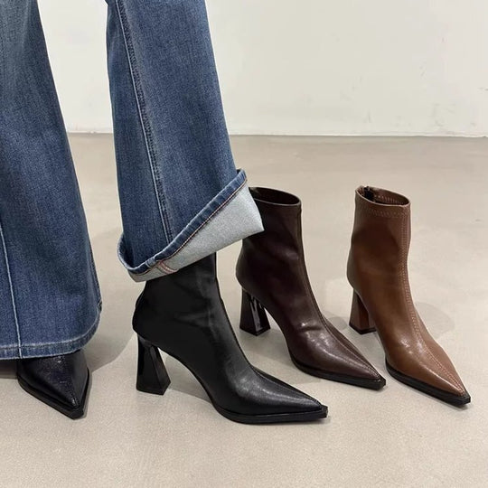 Damen elegante Ankle Boots mit spitzem Design und komfortablem Blockabsatz R&B