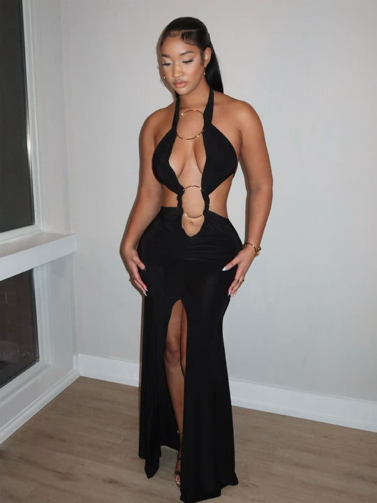 Damen aufregendes Maxikleid mit tiefem V-Ausschnitt und eleganten Raffungselementen R&B