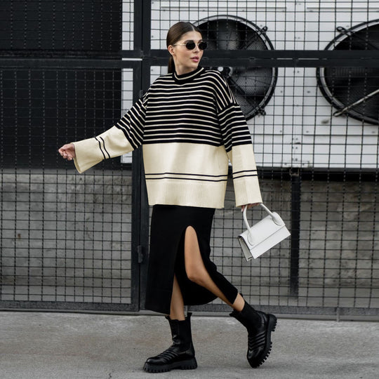 Damen Oversized Strickpullover im maritimen Design R&B