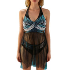 Damen Strandkleid mit elegantem Wickel-Design und transparenter Overlay R&B