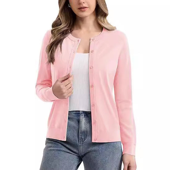 Damen lässiger Langarm-Cardigan mit Knopfverschluss R&B