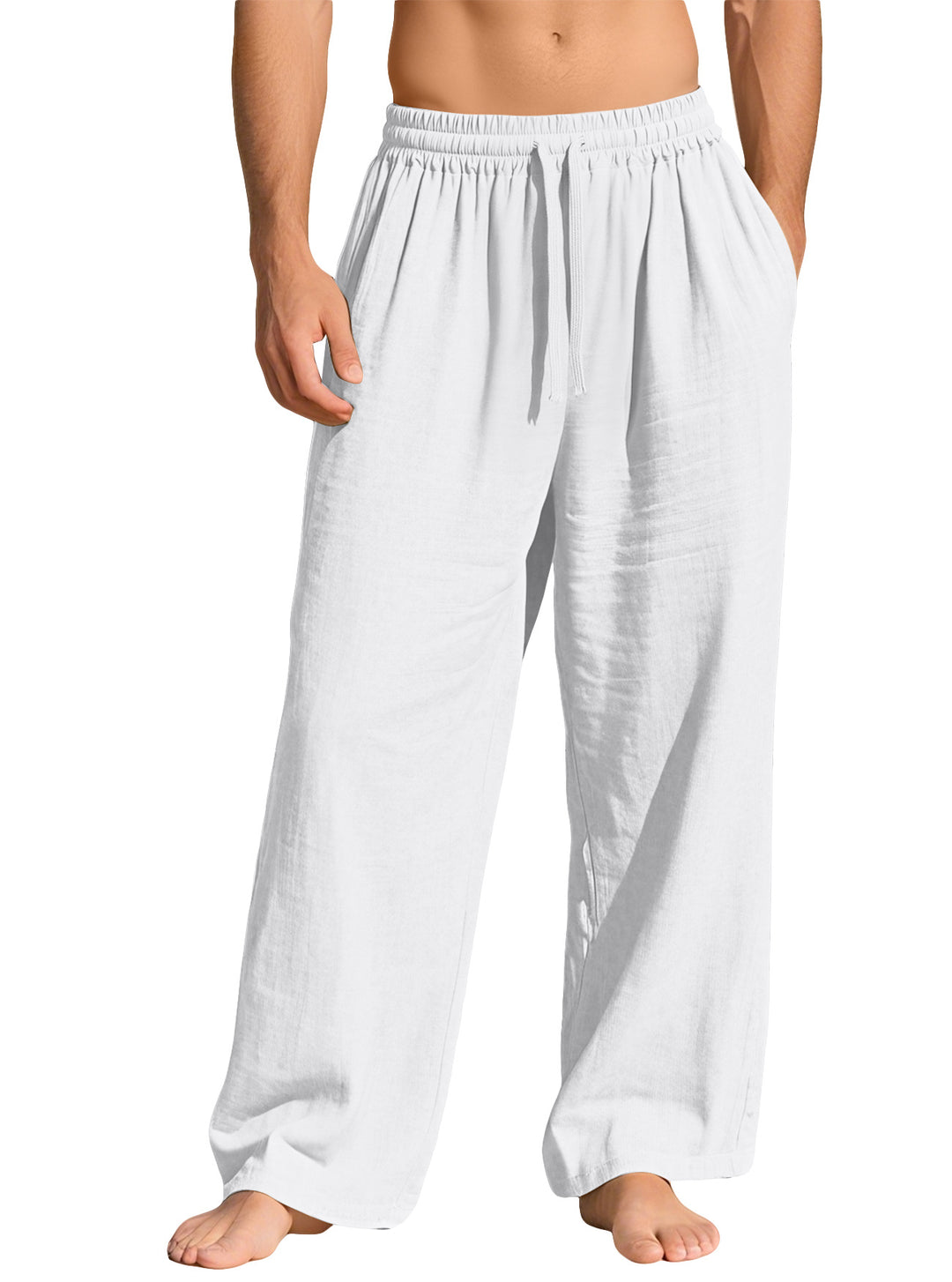 Herren nan leichte Leinen-Loungehose mit elastischem Bund und Seitentaschen R&B