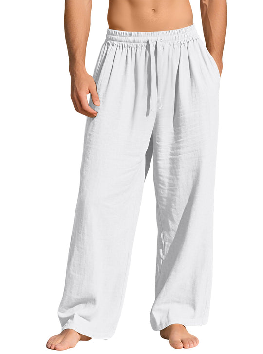 Herren nan leichte Leinen-Loungehose mit elastischem Bund und Seitentaschen R&B
