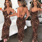 Damen Wickelkleid mit sexy Schlitz und feinem Leopardenmuster R&B