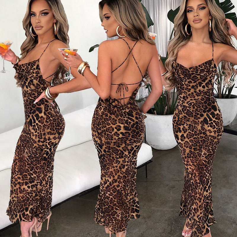 Damen Wickelkleid mit sexy Schlitz und feinem Leopardenmuster R&B
