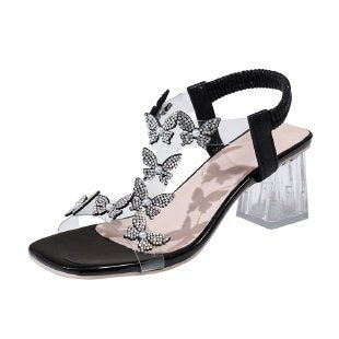 Damen Elegante und funkelnde Sandalen mit transparentem Blockabsatz R&B