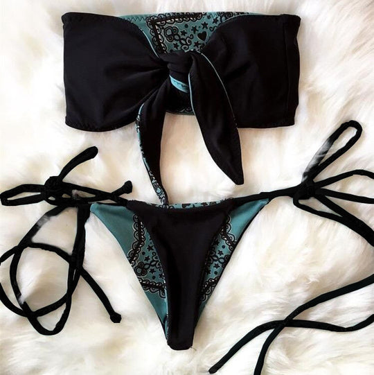 Damen Bandeau-Bikini mit verspieltem Knotendesign R&B