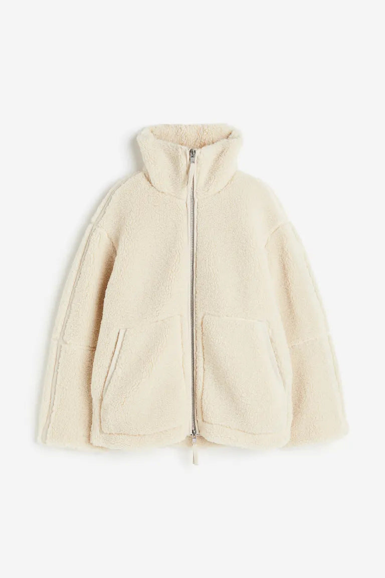 Damen kuschelige Fleece-Jacke mit hohem Kragen