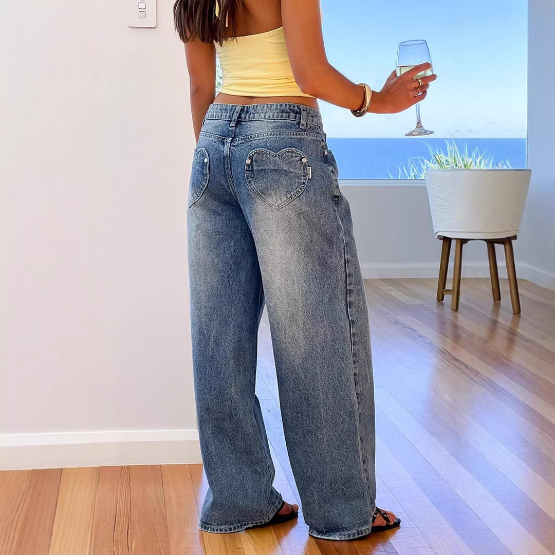 Damen Weit geschnittene Jeans mit hohem Bund und lässigem Stil R&B