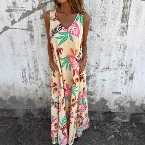 Damen Sommerliches Maxikleid mit buntem Tropenmuster R&B