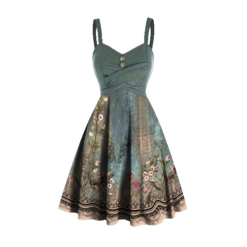 Damen  Kleid mit floralem Design und Zierknöpfen R&B