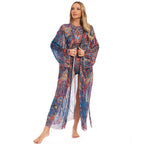 Damen eleganter transparenter Strandkimono mit floralem Design R&B