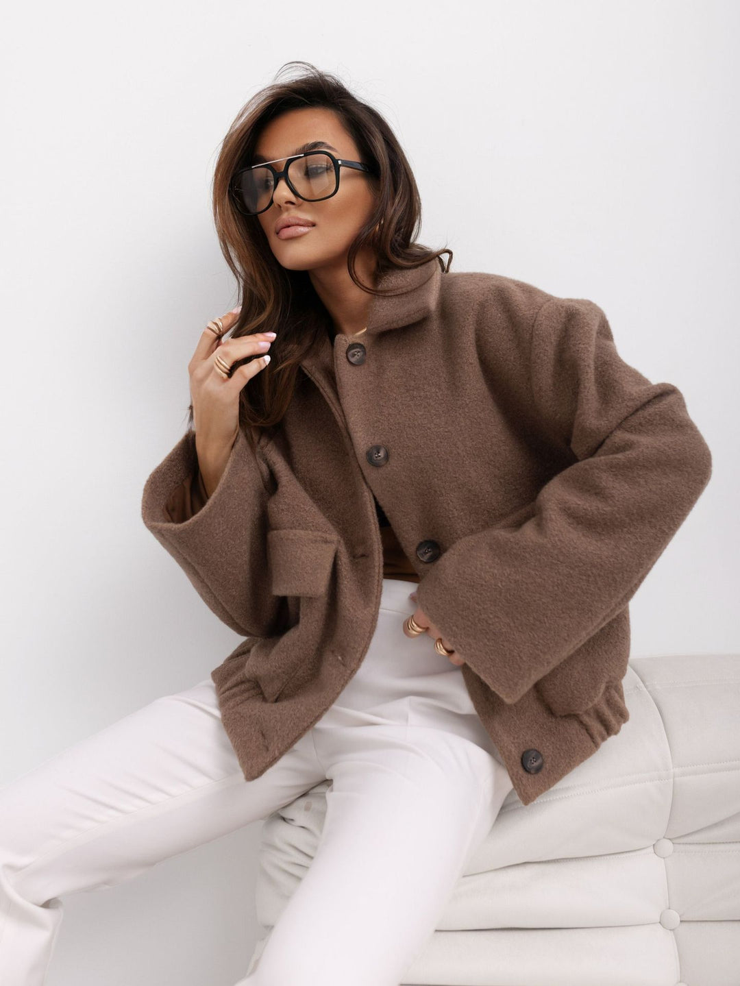 Damen Kuschelige Overshirtjacke im lässigen Stil mit praktischen Taschen und Knopfverschluss R&B