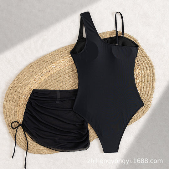 Damen Eleganter Badeanzug mit asymmetrischem Design und praktischer Wickelrock R&B