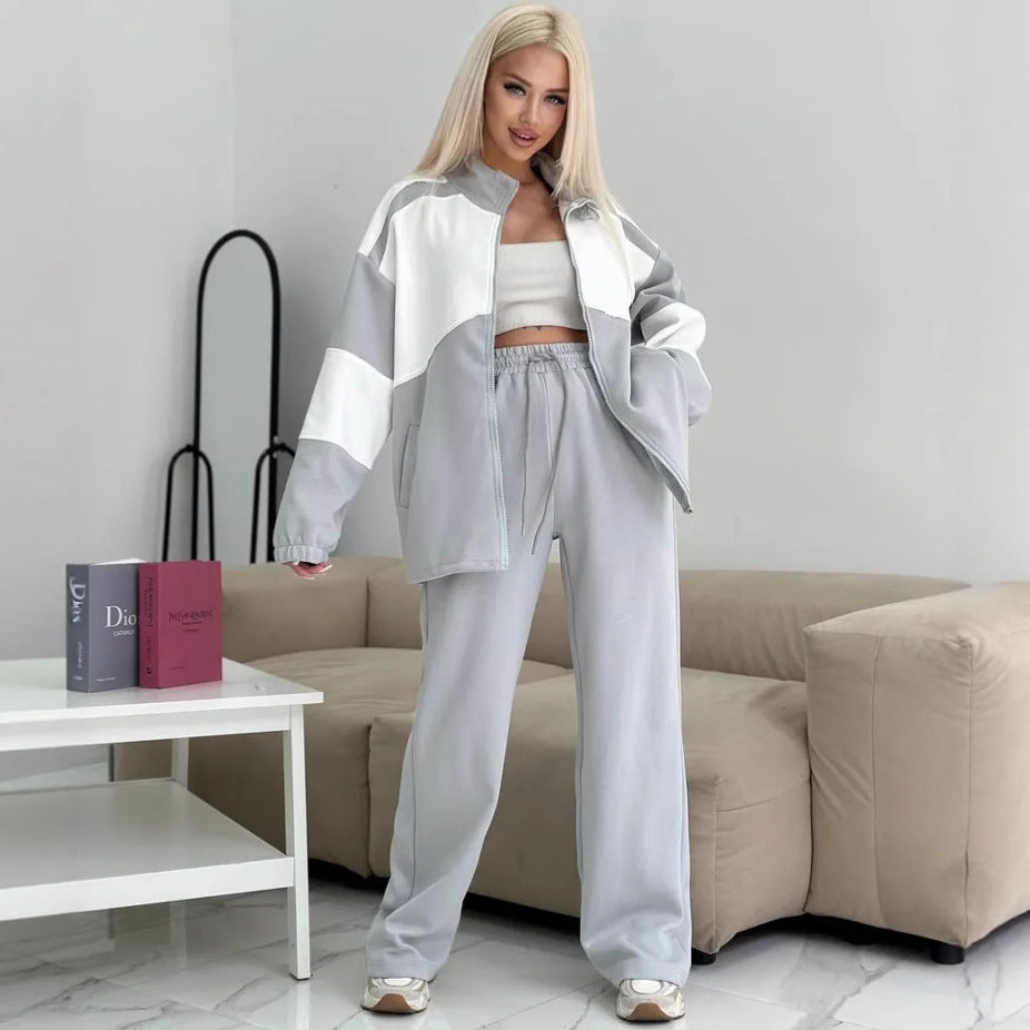 Damen sportliches Set aus hochfunktionalem Fleece-Material mit Reißverschluss R&B
