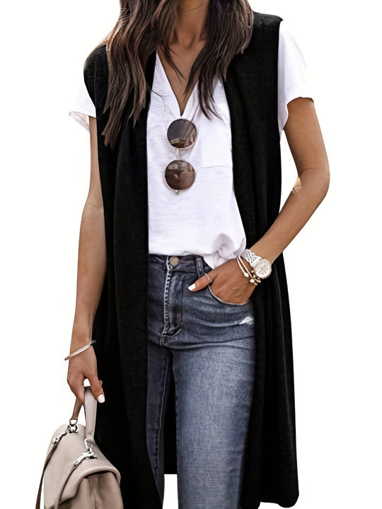 Damen longitudinaler Strickmantel mit Seitenschlitzen R&B