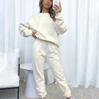 Damen bequemer und eleganter Freizeit-Loungewear-Anzug mit Kordelzug und hohen Bündchen R&B