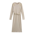 Damen Langarm-Kleid mit dekorativem Gürtel und Schulterdetails R&B