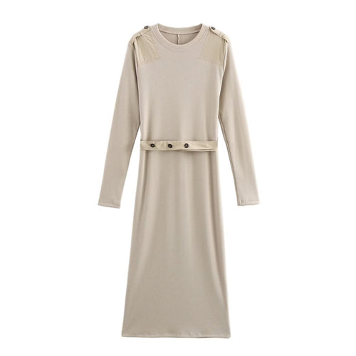 Damen Langarm-Kleid mit dekorativem Gürtel und Schulterdetails R&B
